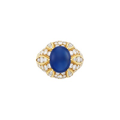 Lot 229 - Gold, Cabochon Sapphire and Diamond Ring