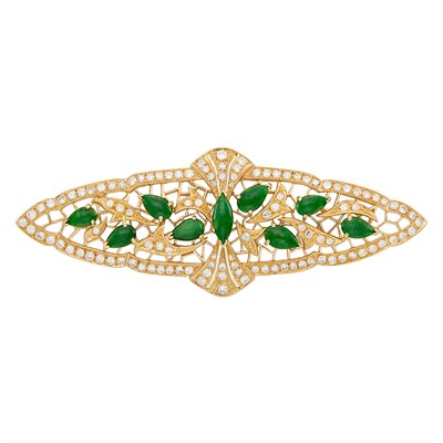 Lot 1578 - Gold, Jade and Diamond Brooch