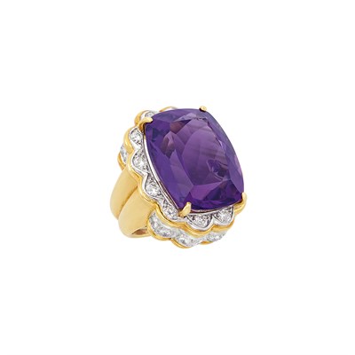 Lot 514 - Two-Color Gold, Amethyst and Diamond Ring