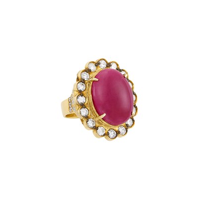 Lot 510 - Gold, Cabochon Ruby and Diamond Ring