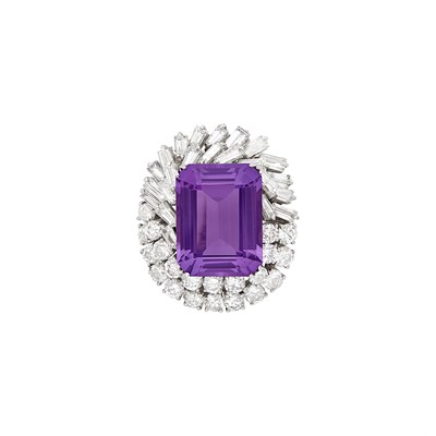 Lot 643 - White Gold, Amethyst and Diamond Ring