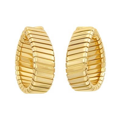Lot 27 - Pair of Gold 'Tubogas' Hoop Earclips, Bulgari