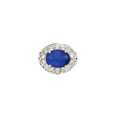 Lot 261 - Platinum, Cabochon Sapphire and Diamond Ring
