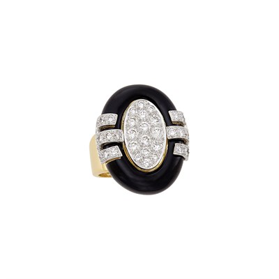 Lot 70 - Gold, Platinum, Black Enamel and Diamond Ring, David Webb