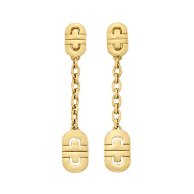 Lot 547 - Pair of Gold 'Parentesi' Pendant-Earrings, Bulgari