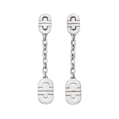 Lot 637 - Pair of White Gold 'Parentesi' Pendant-Earrings, Bulgari