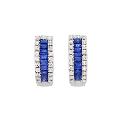 Lot 412 - Pair of White Gold, Sapphire and Diamond Half-Hoop Earrings