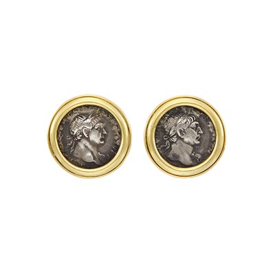 Lot 346 - Pair of Gold and Silver Coin Earclips, Bulgari