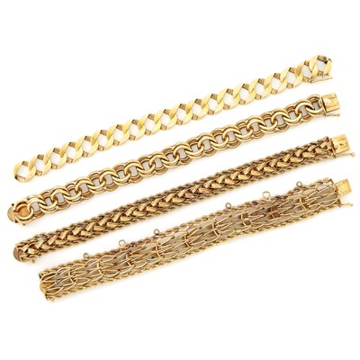 Lot 1457 - Group of Four Gold Bracelets