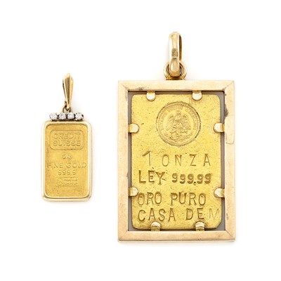 Lot 1476 - Two Gold, High Karat Gold and Diamond Swiss and Mexican Pendants