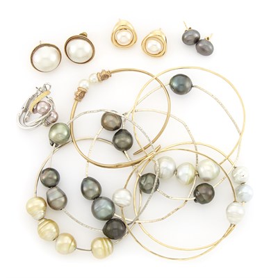 Lot 1334 - Group of Yellow and White Gold, Cultured, Mabé, Baroque and Freshwater Pearl Jewelry