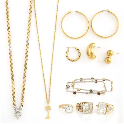 Lot 1366 - Group of Gold, Silver, Metal and Simulated Diamond Jewelry