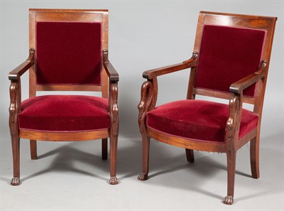 Lot 383 - Pair of Empire Style Mahogany Armchairs Height...