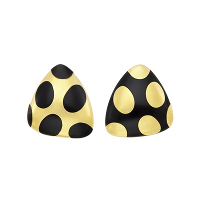 Lot 184 - Pair of Gold and Black Jade 'Spotted Shield' Earrings, Tiffany & Co.