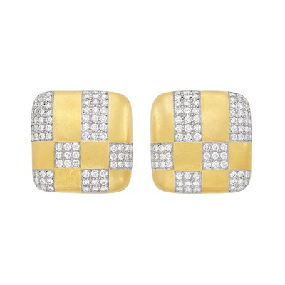 Lot 336 - Pair of Gold and Diamond 'Checkerboard' Earrings, Tiffany & Co.