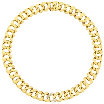 Lot 812 - Gold and Diamond Heart Curb Link Necklace, Tiffany & Co.