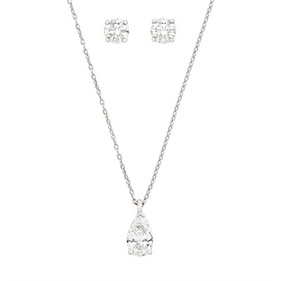 Lot 446 - Platinum and Diamond Pendant-Necklace and Pair of Stud Earrings, Tiffany & Co.