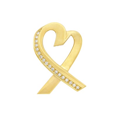 Lot 48 - Gold and Diamond 'Loving' Heart Brooch, Tiffany & Co.