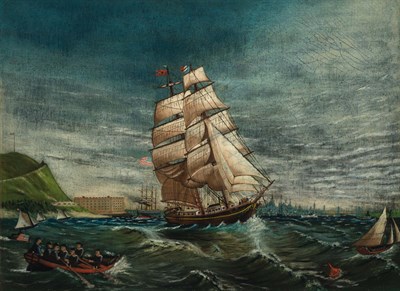Lot 28 - American School 19th Century Ship in New York...