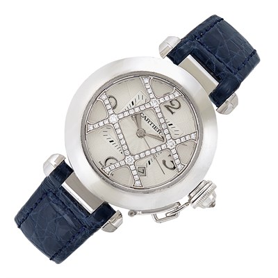Lot 61 - White Gold and Diamond Cage 'Pasha' Wristwatch, Cartier, Ref. 2529