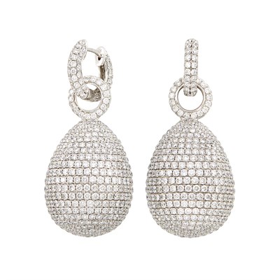 Lot 80 - Pair of White Gold and Diamond Pendant-Earrings