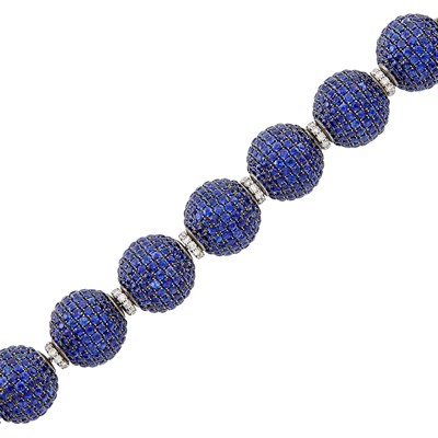 Lot 82 - Blackened Gold, White Gold, Sapphire and Diamond Bead Bracelet