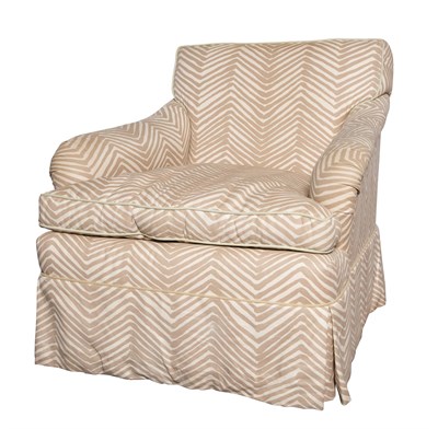 Lot 253 - Beige Stripe Upholstered Swivel Club Chair...