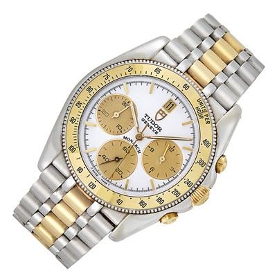 Lot 300 - Gentleman's Stainless Steel and Gold 'Monarch Chronograph' Wristwatch, Tudor
