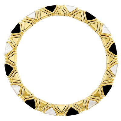 Lot 188 - Gold, Black Onyx and Mother-of-Pearl Necklace