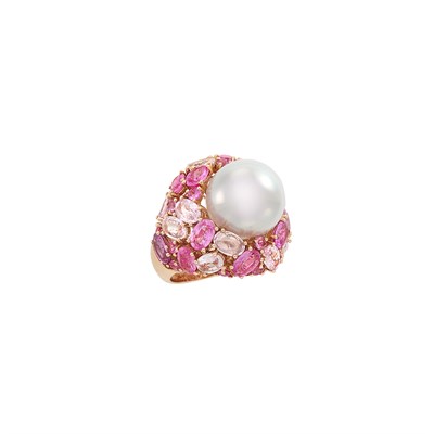 Lot 619 - Rose Gold, South Sea Cultured Pearl and Pink Sapphire Ring