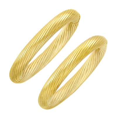 Lot 26 - Pair of Fluted Gold Bangle Bracelets