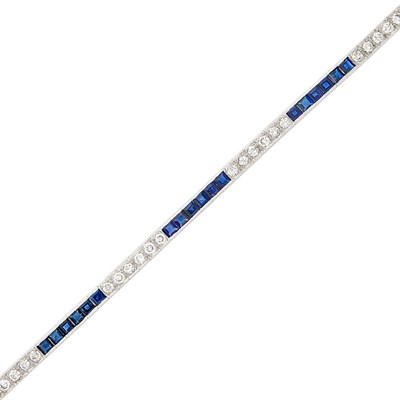 Lot 102 - Platinum, Diamond and Sapphire Straightline Bracelet