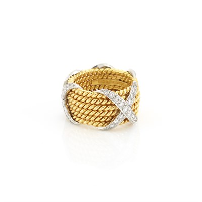 Lot 1167 - Six Row Gold, Platinum, and Diamond Band, Schlumberger
