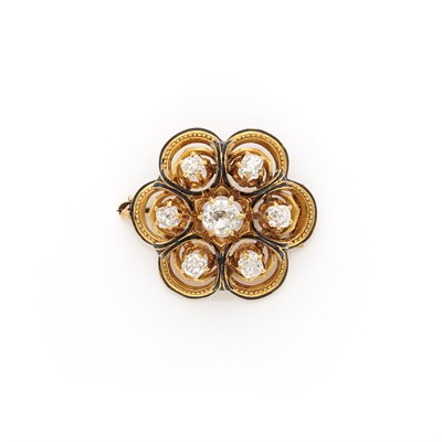 Lot 1248 - Gold, Diamond and Enamel Antique Brooch