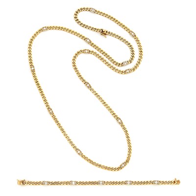 Lot 1281 - Gold and Diamond Curb Link Necklace and Bracelet
