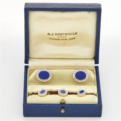 Lot 1569 - Gentleman's Gold, Lapis, and Diamond Dress Set