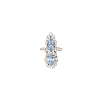 Lot 367 - Platinum, Fancy Intense and Fancy Vivid Blue Diamond and Diamond Ring