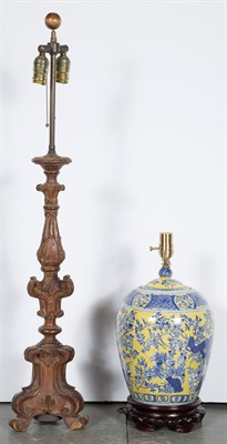 Lot 237 - Wooden Pricket Stick Mounted as a Lamp Height...