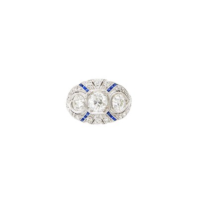 Lot 673 - Platinum, Diamond and Sapphire Ring