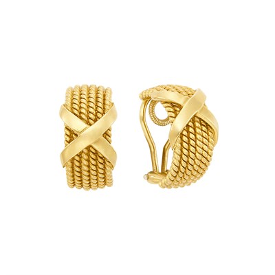 Lot 364 - Pair of Gold 'Rope X' Earclips, Tiffany & Co., Schlumberger