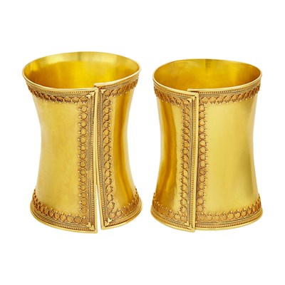 Lot 821 - Pair of Gold Cuff Bangle Bracelets