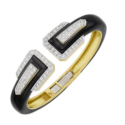 Lot 71 - Gold, Platinum, Black Enamel and Diamond Bangle Bracelet, David Webb