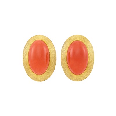 Lot 32 - Pair of Gold and Coral Earclips, Henry Dunay