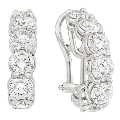 Lot 402 - Pair of Platinum and Diamond Half-Hoop Earrings