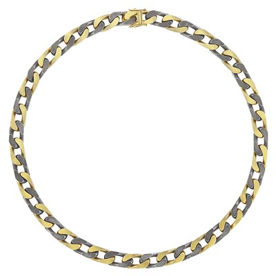 Lot 208 - Gold and Oxidized Steel Curb Link Chain Necklace, Bulgari