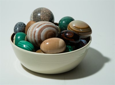 Lot 95 - Group of Hardstone Eggs In ceramic bowl,...