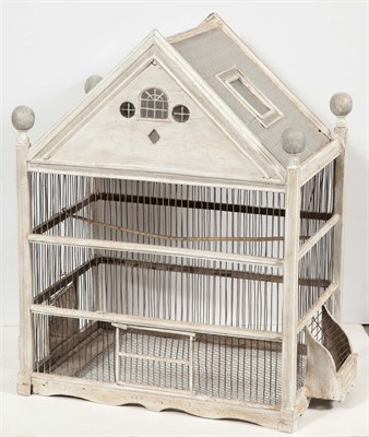 Lot 445 - Continental Painted Wood and Wire Birdcage...