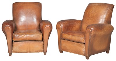 Lot 497 - Pair of Art Deco Style Leather Club Chairs...