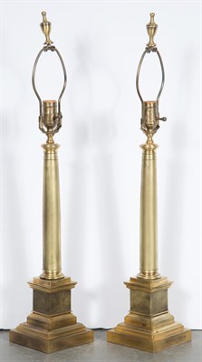 Lot 200 - Pair of Brass Columnar Lamps Height 17 3/4...