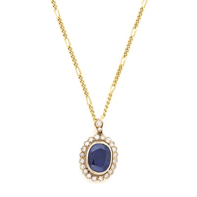 Lot 1486 - Gold, Sapphire and Diamond Pendant and Chain
